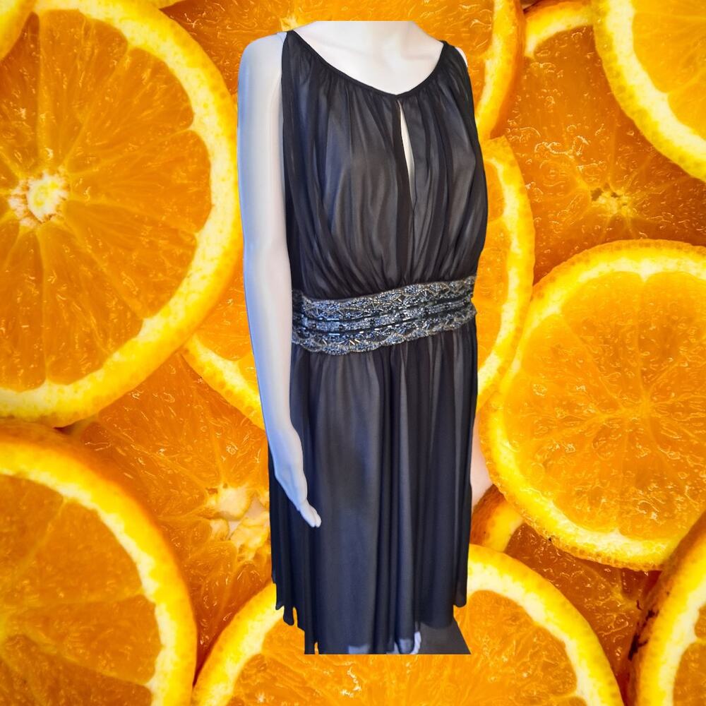 K. Jordan Black Sleeveless Midi Dress With‎ Beaded Accents Size 18W